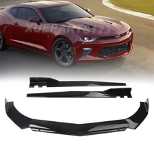 For Chevrolet Camaro SS Gloss Black Front Bumper Lip Spoiler Splitter Side Skirt