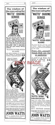 2 x 20er Jahre Werbung für Watts SPIRO Rasierklingenschärfer Original Druckanzeige 743/01
