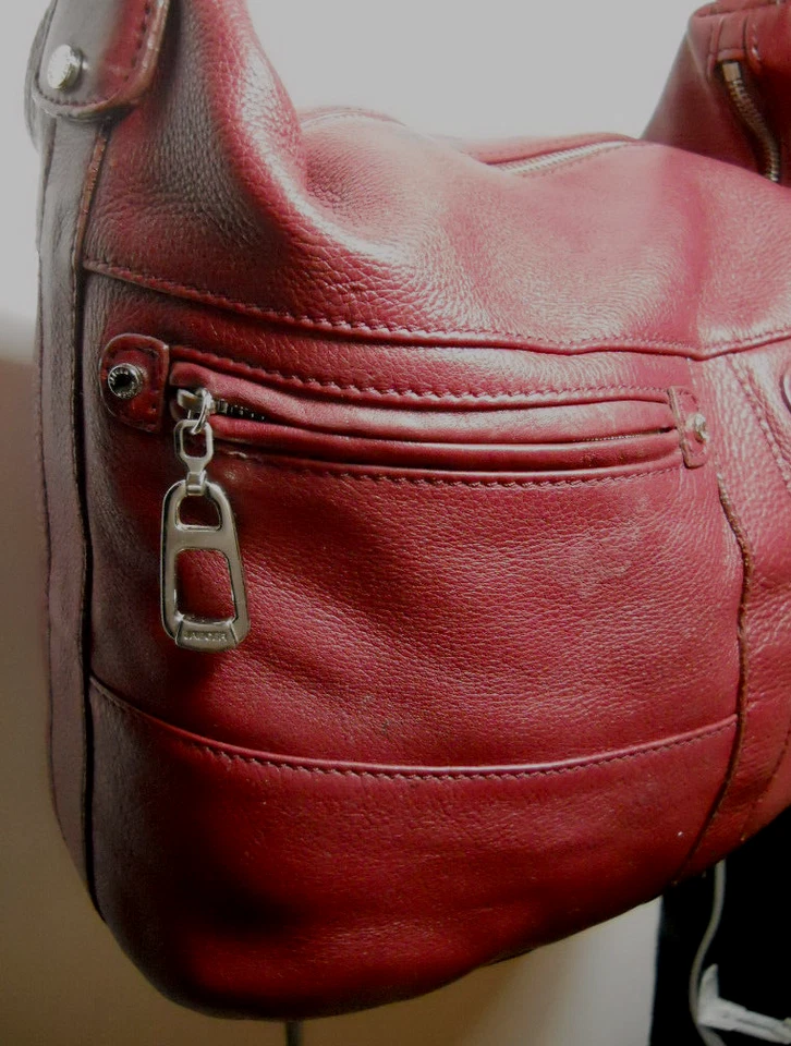 Amplio bolso de mano Jaeger vintage de cuero granulado rojo con cremallera - dos partes delanteras Foto 4 de 4