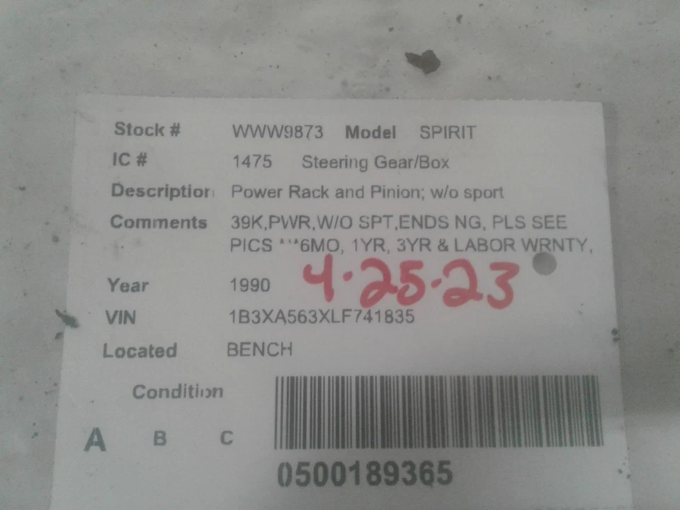 Used Rack and Pinion Assembly fits: 1990 Dodge Spirit Power Rack and Pinion w/o Foto 4 de 4