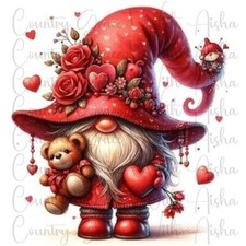 Sublimation Transfer Valentines Day Red Gnome Ready To Press Heat Transfer