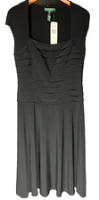 NWT Lauren Ralph Lauren Dress Formal Black Holland Park Pleated Midi Womens 8