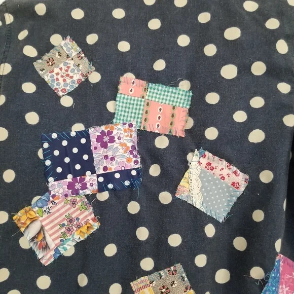 Roxy Repurposed Patchwork Navy Polka Dot Crop But… - image 6