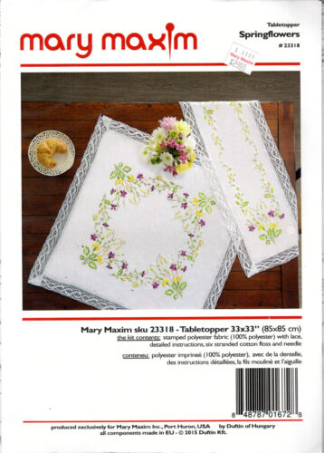 Spring Flowers 33"x33" Table Topper Stamped Embroidery Kit Mary Maxim 23318 NEW - Picture 3 of 4