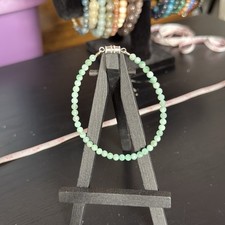 Emerald Natural Gemstone Bead Bracelet  Faceted Round 3-4mm, 7.5"