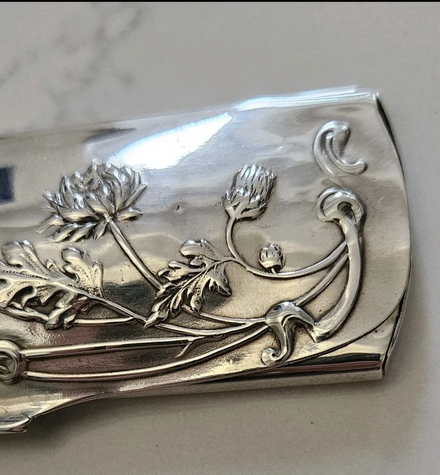 Ancien étui, boite à lunettes, lorgnons Art Nouveau métal argenté 1900. - Photo 4/4