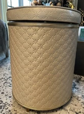 Vintage Hamper Basket Retro Ivory  Vinyl MCM MOD Atomic Retro 21” Tall