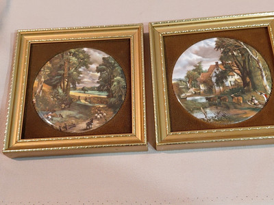 2 gerahmte Keramik-Plaketten v. Staffordshire englische Landschaften J Constable