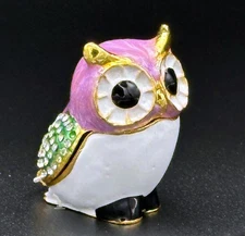 Decorative Owl Trinket Box with Rhinestone Accents