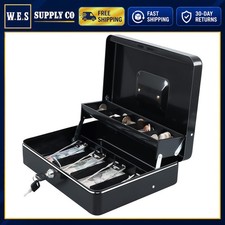 Cash Box with Key Lock Metal Money Box Safe Storage Black