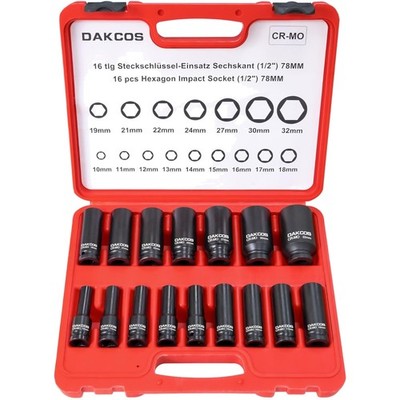 Schlagschrauber Nüsse Set 16-tlg 1/2 Zoll 10-32mm Chrom-Molybdän