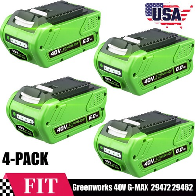 #ad #ad 4 PACK 6.0Ah for Greenworks 40V Battery G MAX 29472 29462 29252 20202 Tools New $189.99