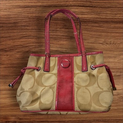 COACH Signature Canvas Satchel Pink Leather Trim Small Handbag