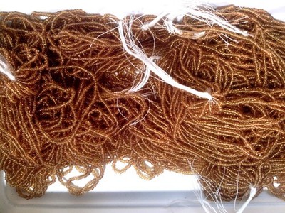 VTG 7 HANKS TOPAZ TRANS GLASS SEED BEADS 20 BEADS per inch #022518t CLOSE OUT
