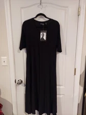 Attitudes by Renee  Como Jersey Godet Midi Dress w/Pockets Black Size L Petite 