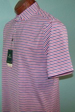 DONALD ROSS Golf s/s WICKING, UPF 50 POLO Sz M SPACE DYE STRIPE /RED/WHITE/BLUE