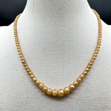 Graduated Gold Tone Faux Pearl Bead Necklace Round Classic Strand Costume Style