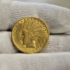 1914 US $10 Indian Gold Piece AU + Details (Cleaned)