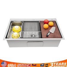 New 33"x22" Single Bowl Undermount Workstation Kitchen Stainless Steel Sink SALE