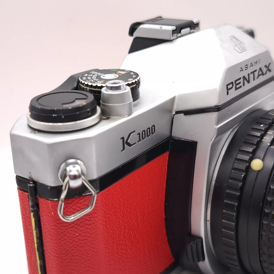 Pentax K1000 SLR Film Camera 50mm 1.7 Lens Custom Red Leather WORKING  - Image 3 of 4