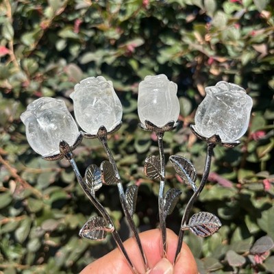 TopNatural Hand Carved Clear Rose Quartz Crystal,Rose flower Home Decor Gift 1pc