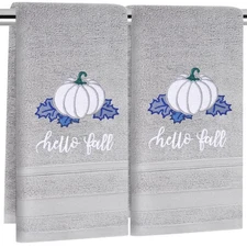 JarThenaAMCS 2Pcs Fall Hand Towels White Blue Pumpkin Embroidered Cotton Bath...