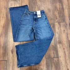 NWT Zara High-Rise Waist Slouchy Barrel Balloon Leg Blue Boho Jeans Women's 0