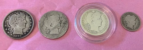 (3) BARBER 25C & 1906 BARBER 10C, 25S ARE: 1898-VF+, 1905-AG, 1916-VG POLISHED