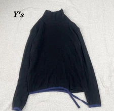① Y's Angora Wool Rib Turtleneck Knit, Black/Blue, Size 2