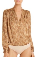 Paige Women Sevilla Bodysuit Bronze Snake Long Sleeve V Stretch Drape XL New