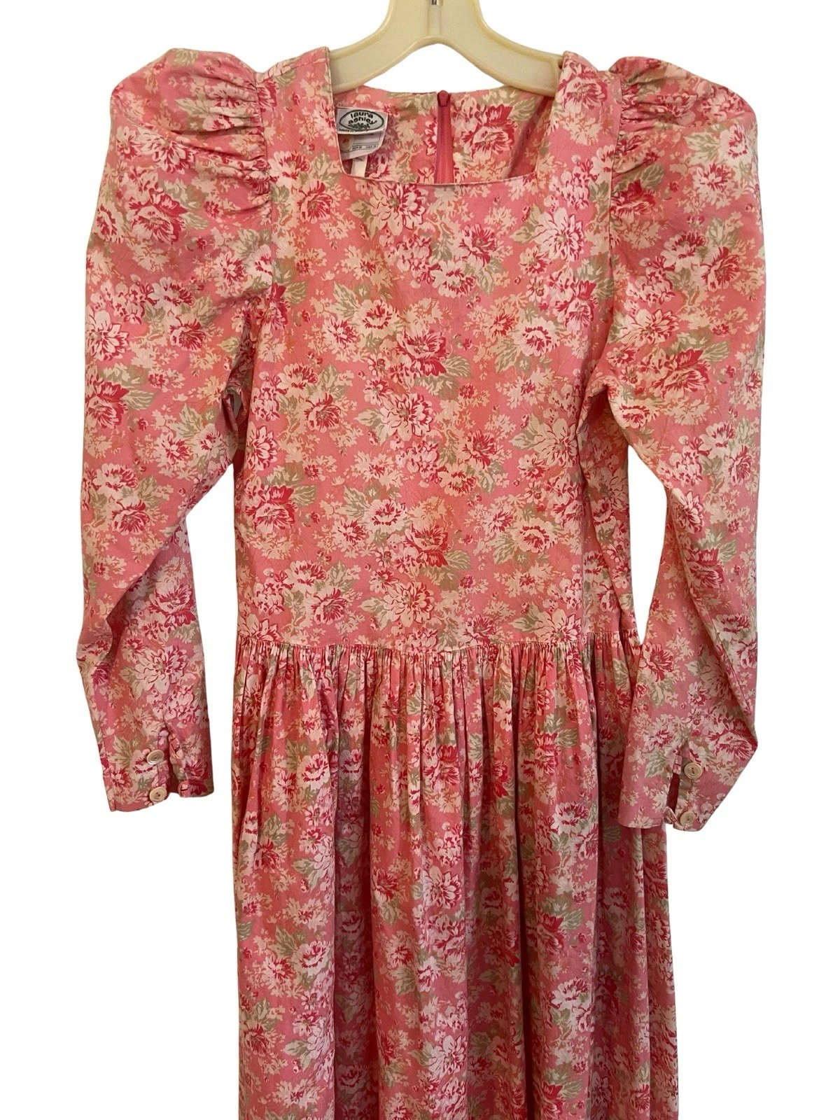 VETEMENTS Abito Laura Ashley anni 80 floreale manica a sbuffo giardino tasche tè come nuovo US 10 UK 12