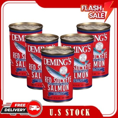 5 pack, Deming's Red Sockeye Wild Caught Alaskan Canned Salmon, 14.75 Oz