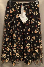 Blugirl Blumarine Follies Black Floral Embroidered Ruffle Skirt Italy Sz US 14