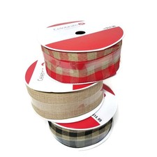 Celebrate it Wired Ribbon, Checker Solid, 2.5 X 75', Christmas, Holiday-LOT/3