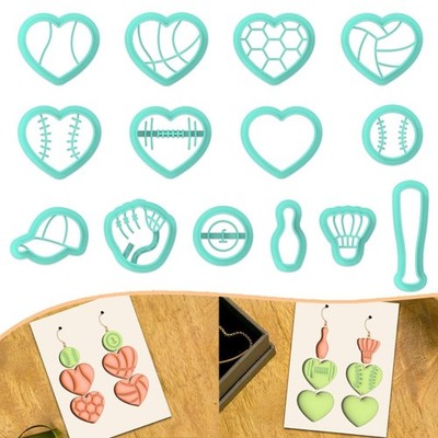 14Pcs Sports Heart Polymer Clay Cutters Golf Basketball Football Clay Earring...