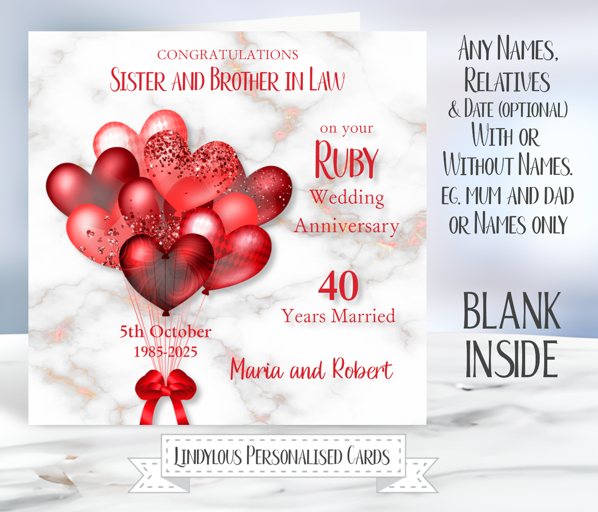 40th Ruby Anniversary Personalised Card Mum Dad Sister Brother in Law Aunt  Uncle