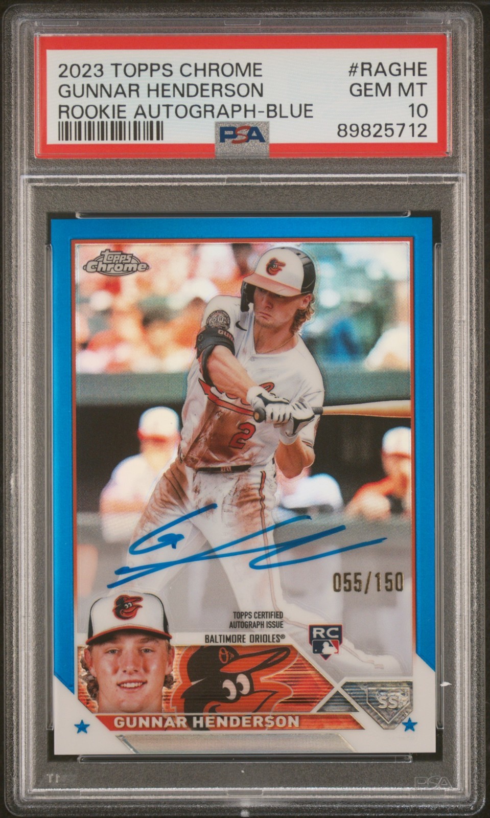 2023 Topps Chrome Gunnar Henderson Rookie Auto Blue /150 #RAGHE PSA Gem 10