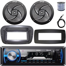 Pyle 1-DIN Marine MP3 Receiver W/Kit  Adapter Plate, 2x 5.25" 180W Max Speakers