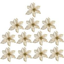 12 Pcs Fiori Di Stella Natale Glitterati Finte Poinsettia Artificiali
