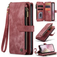 For iPhone 17 Pro Max 17 16 15 Magnetic PU Leather Flip Stand Zipper Wallet Case