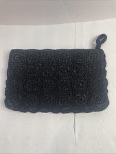 Vtg Women  s Black Knot Cotton Squares Woven Purse HAndbag Clutch Prop Accessory