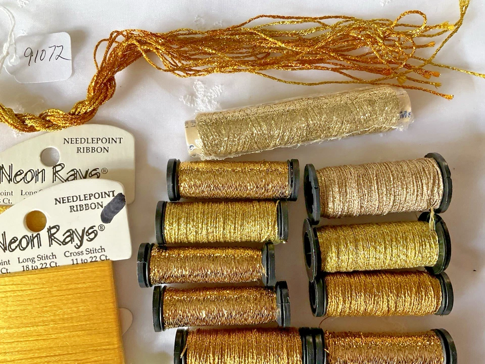 Kreinik Needlepoint Fibers Threads Lot of 16 Golds Metallics Great Variety - Image 3 of 4