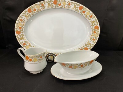 Royal M ''SHERIDAN'' Mizuho Japan #5921 ~ 3 Piece: Creamer, Gravy Boat, Platter