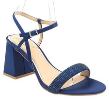 Jewel Badgley Mischka Women Ankle Strap Sandals Earlene Size US 7 Navy Satin
