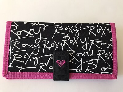 WOMEN'S ROXY BLACK/WHITE/PINK WRAP IT UP HOOK & LOOP CLOSURE WALLET NWT