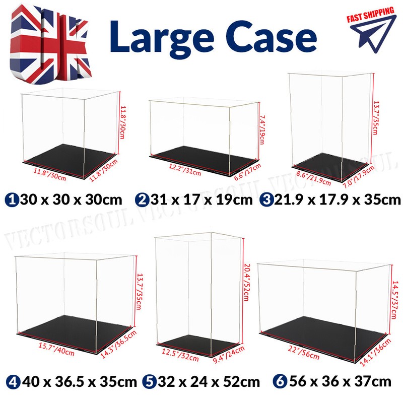 Large Acrylic Display Case Dustproof Box Perspex Clear Collectibles Model UK