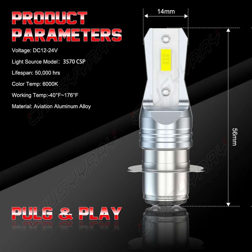 Para Honda Rincon 650 680 2003-2015 2X H6 Faros LED Bombillas 6000K Blanco Foto 3 de 4