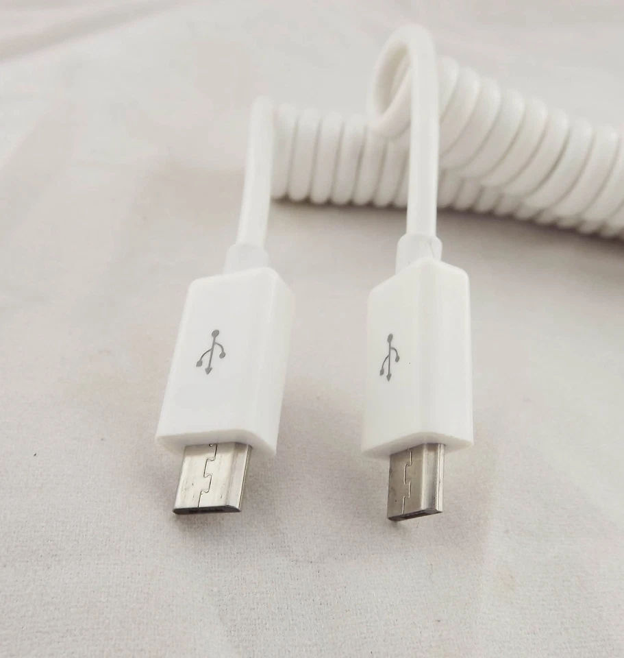 10x Micro USB B 5 Pin To Micro USB B 5Pin Male Spiral Coiled Adapter Cable White - Image 3 of 4