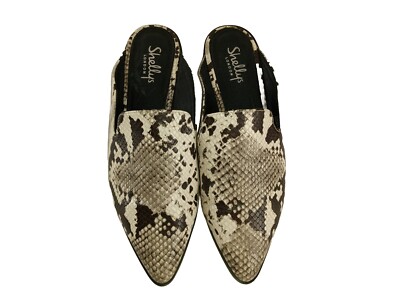Shellys London Cantara Snake Leather Pointed Toe Sleek Slide Mules sz 8.5