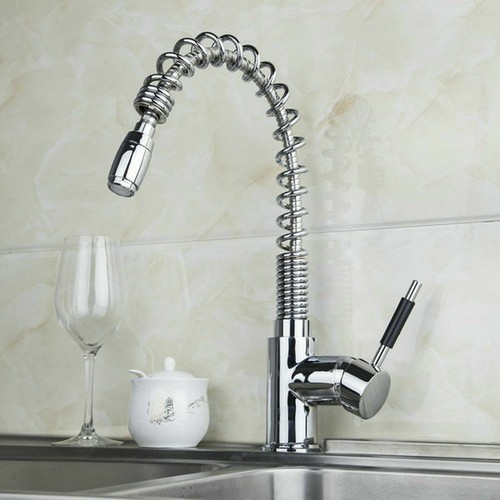 Kitchen Pull Out And Swivel Sink Mixer Tap Vessel Brass Led Faucet Chrome Top - Picture 9 of 12